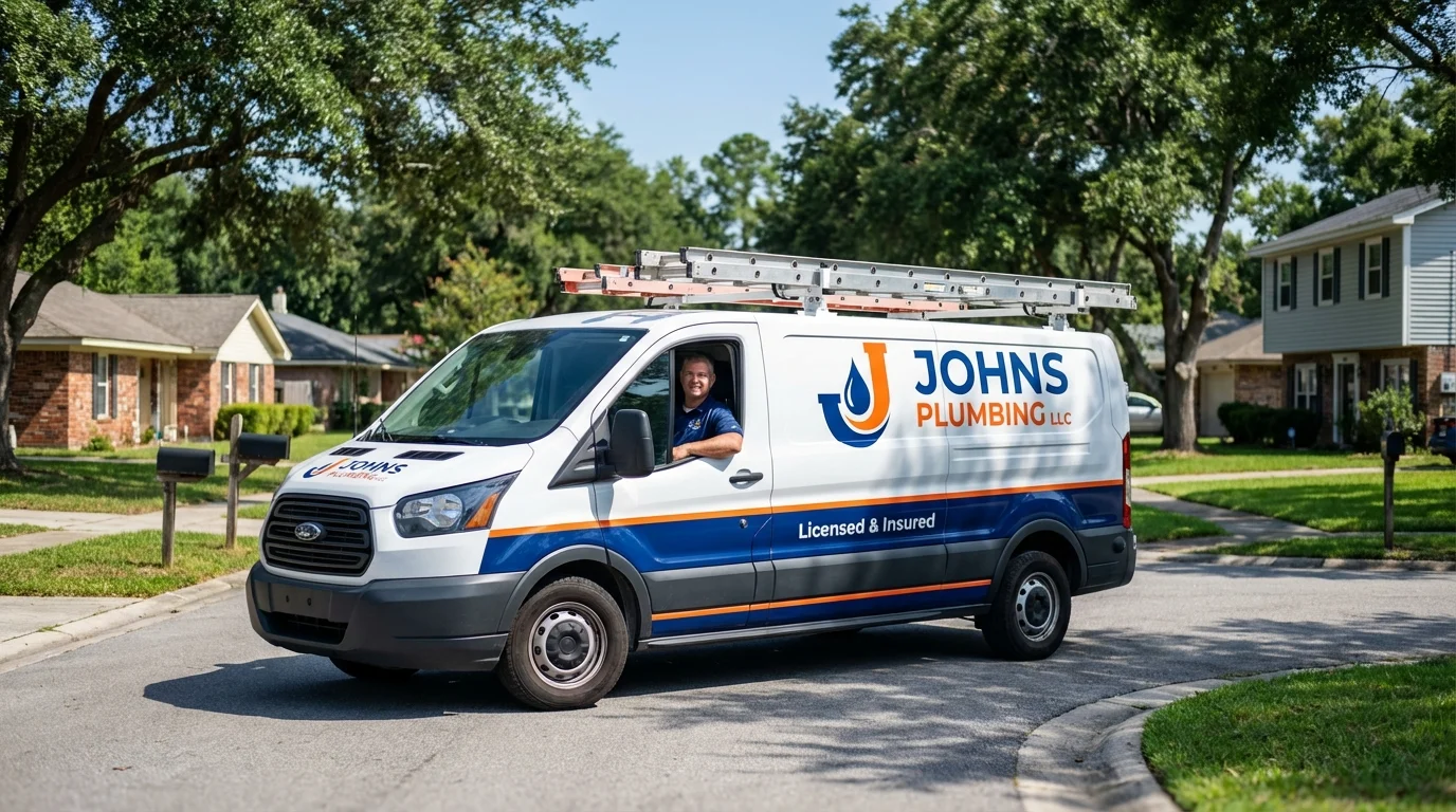 Johns Plumbing LLC service van in Claremont, NH