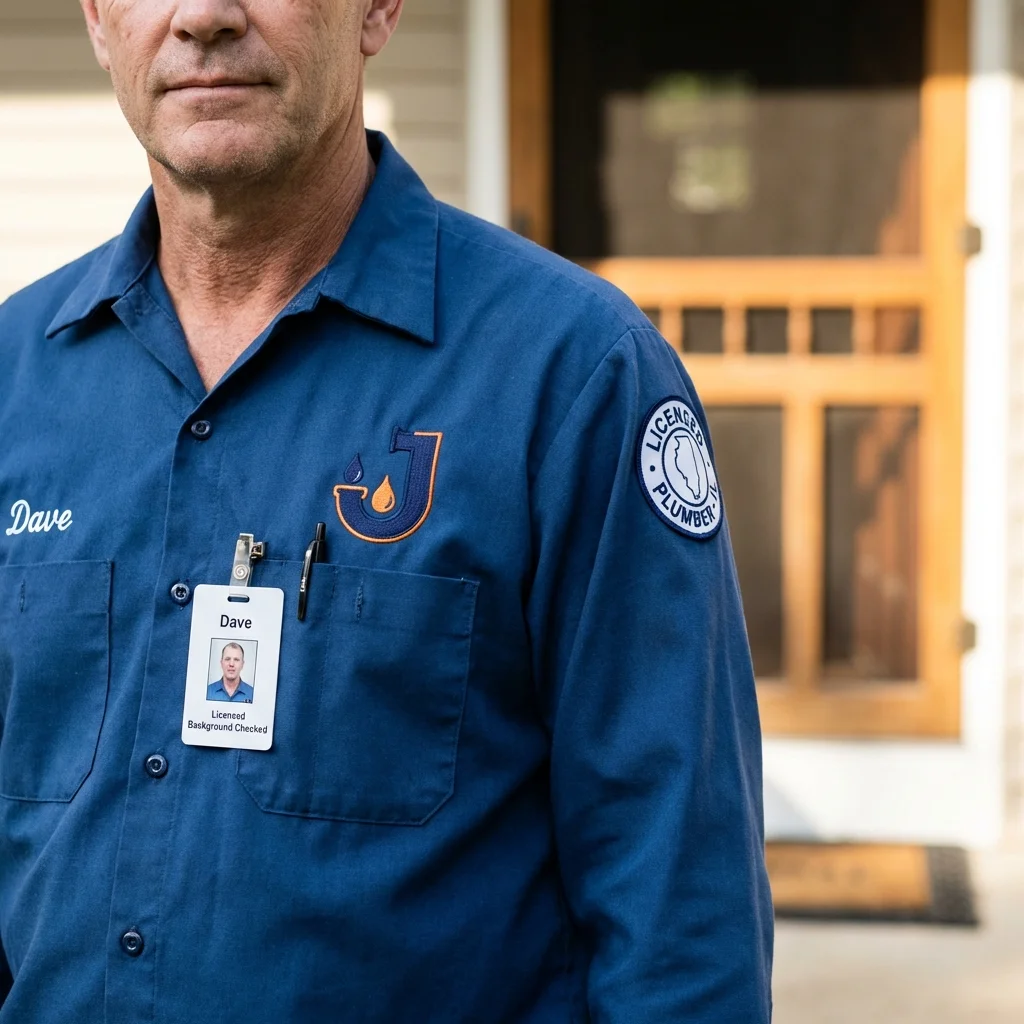 Licensed plumber showing ID badge in Claremont, NH