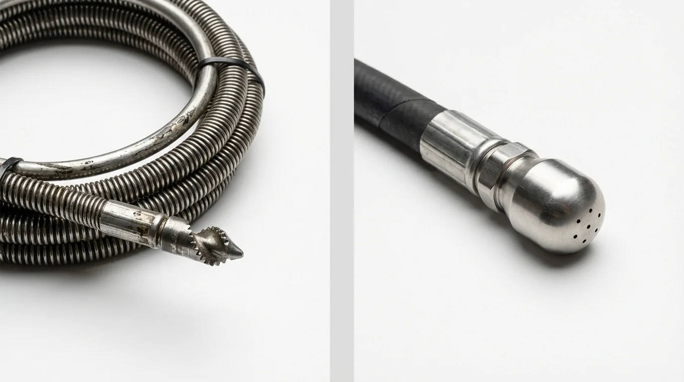 Drain snake cable and hydro jetting nozzle used for drain cleaning in Claremont, NH