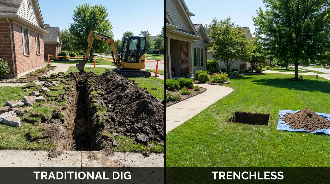 Trenchless sewer repair with minimal yard damage versus traditional excavation in Claremont, NH